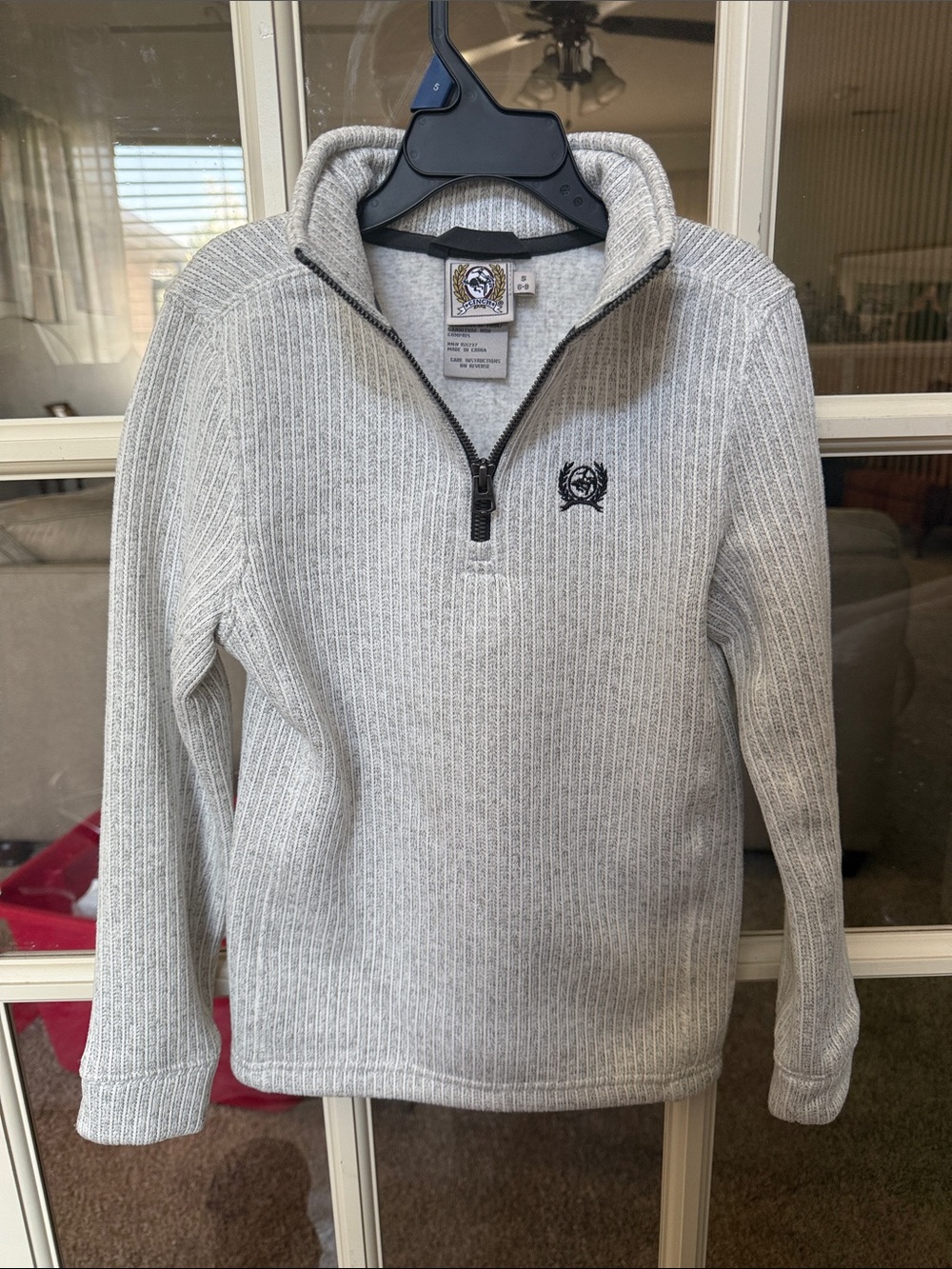 Cinch Light Gray Quarter-Zip Ribbed Pullover